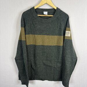 Columbia Wool Cotton Blend Crewneck Sweater Green Olive Stripe Men’s XL